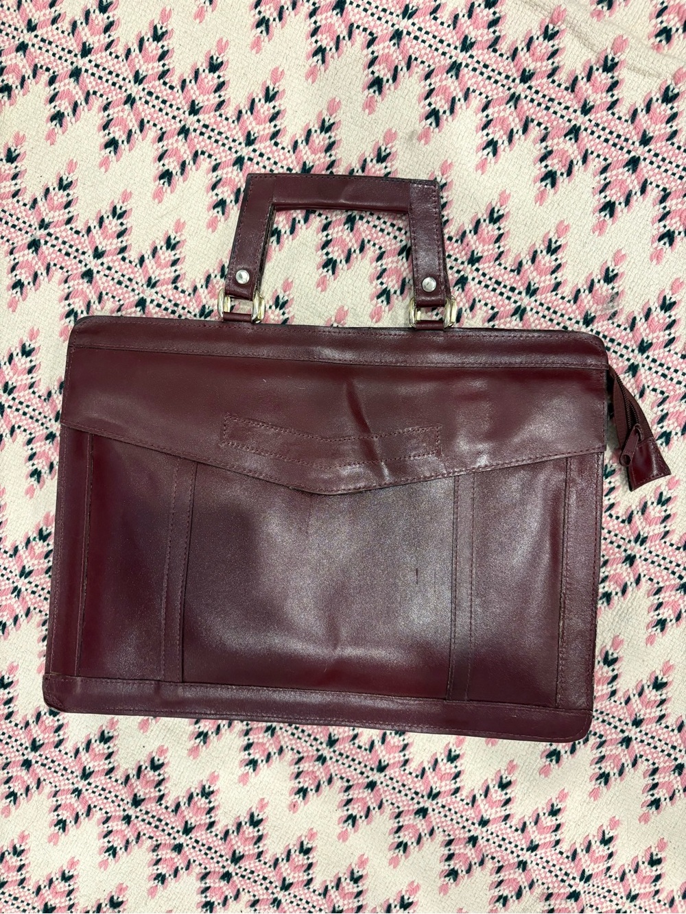 VINTAGE Leather Briefcase Work Tote Bag Burgundy Laptop Bag